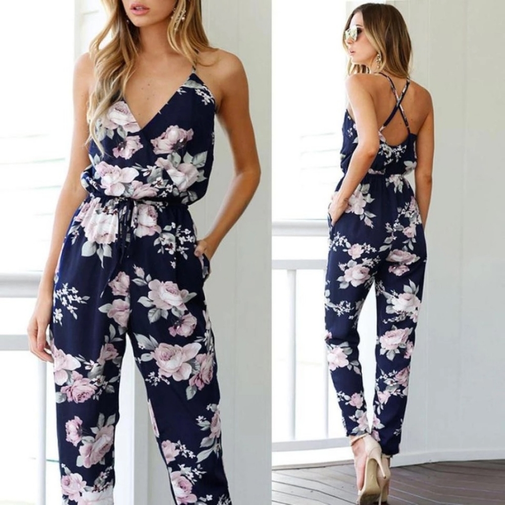 Women Summer Loose Floral Jumpsuit
